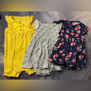 LOT OF 3 Carter’s Girls Rompers Summer Lot 9 Months Yellow Floral